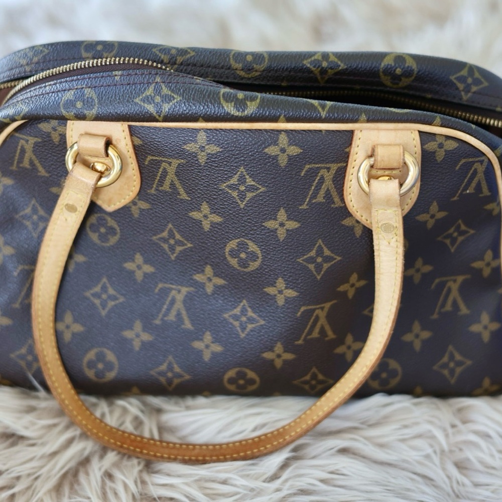 Louis Vuitton Brown Tan Satchel with Monogram Canvas